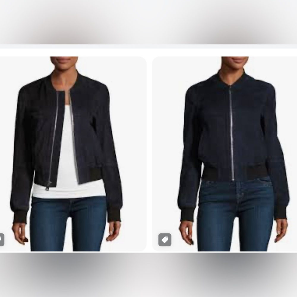 Theory Daryette S Benna Suede Lamb Leather Bomber Jacket Navy Blue Size SP - Picture 6 of 15
